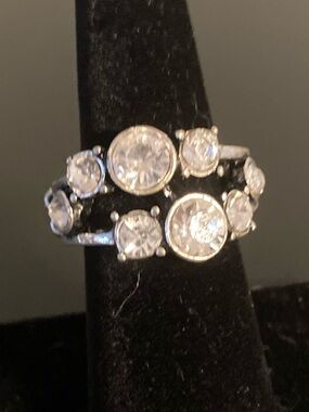 paparazzi Silver-Tone Multi Crystal Stack Ring - White